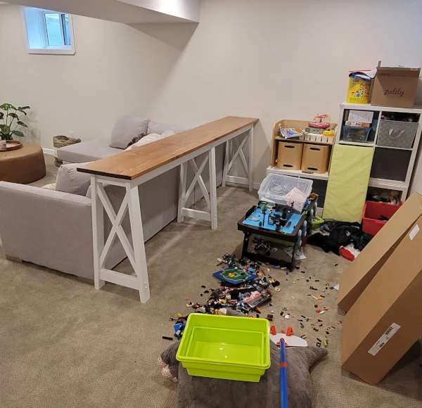 basement with legos on the floor