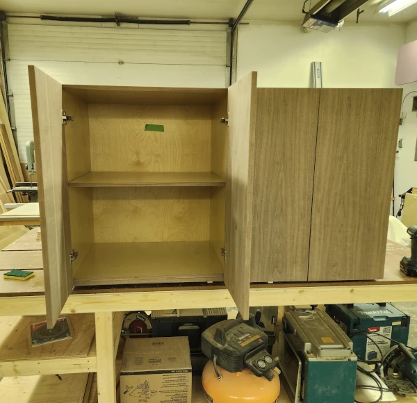cabinet on a woodworking bench